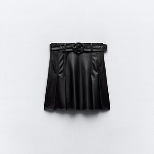 Zara faux leather pleated mini skirt with belt